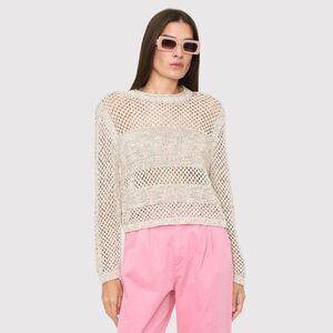 Pistola Womens Sweater Beige Caroline Multipop Crochet Long Sleeve Pullover XS